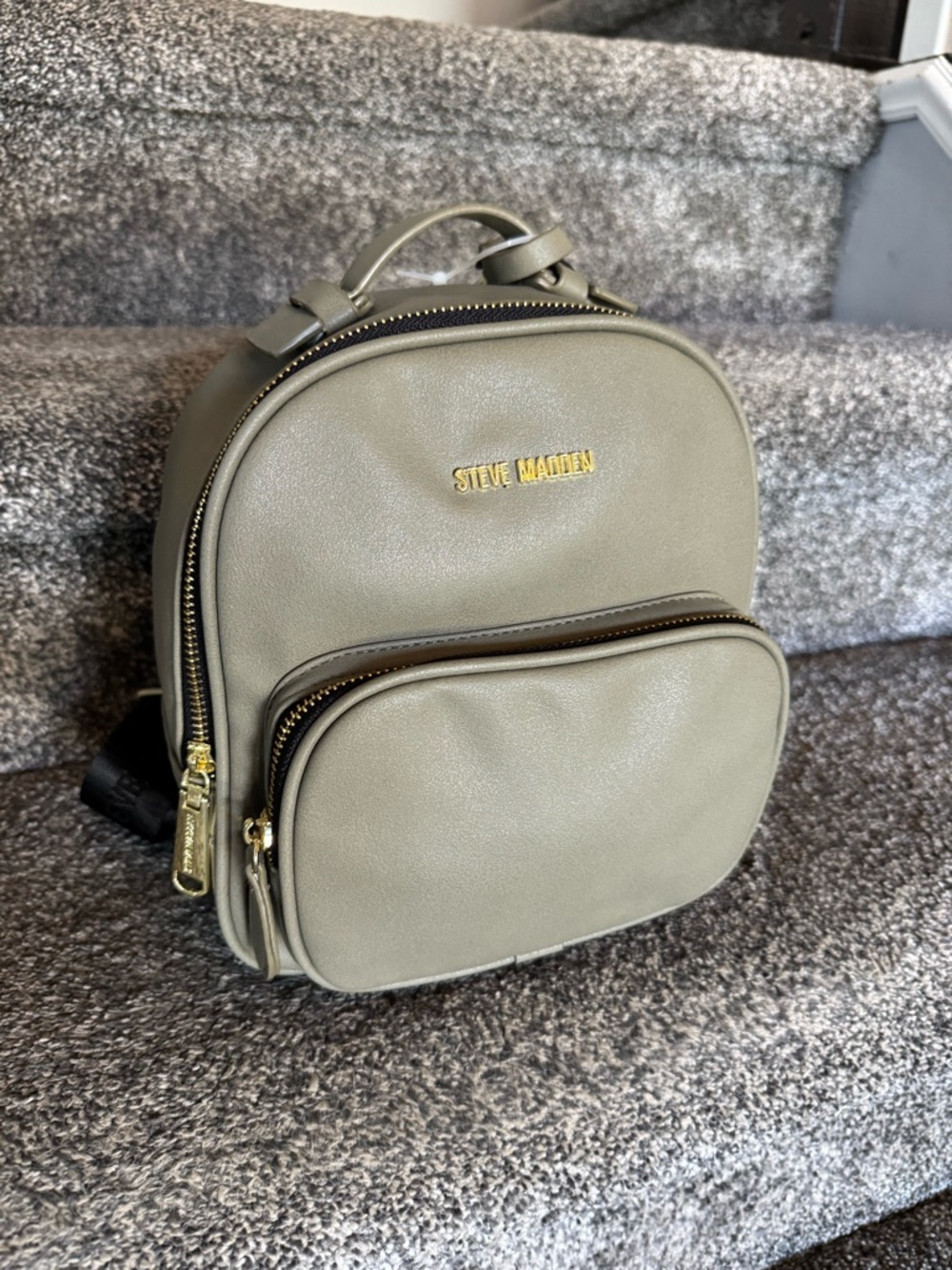 Steve Madden Olive Green Mini Backpack with Gold Hardware